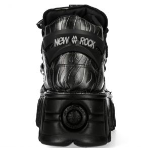 Black and Gray Leather New Rock Fire Platform Shoes