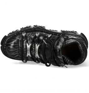 Chaussures Plateformes New Rock Fire en Cuir Gris et Noir