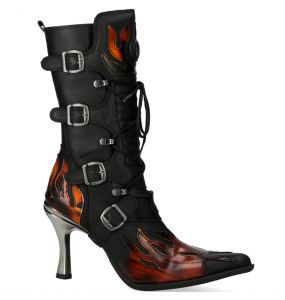 New Rock Malicia Boots in Black Itali and Fire Lux Leather