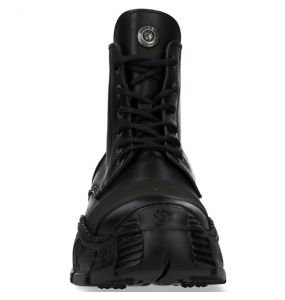 Black Leather New Rock Crash Ankle Boots