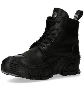 Black Leather New Rock Crash Ankle Boots