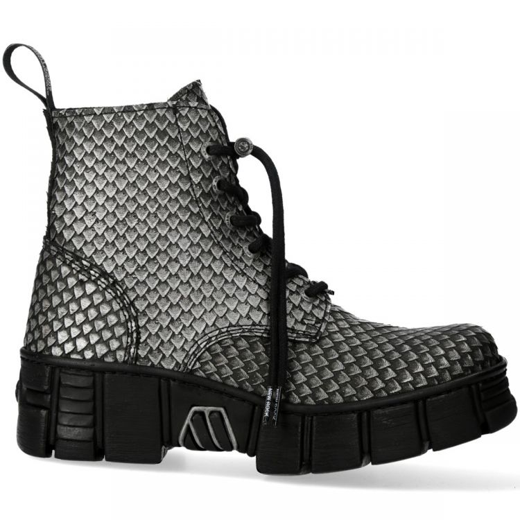 Bottines New Rock Metallic en Cuir Ecailles Gris