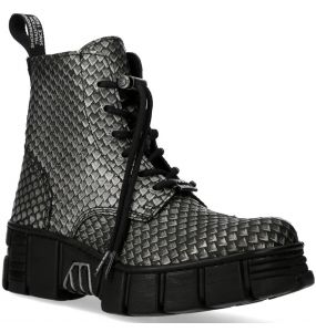 Gray Tortoise Leather New Rock Metallic Ankle Boots