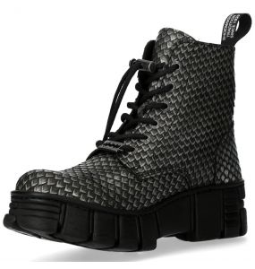 Bottines New Rock Metallic en Cuir Ecailles Gris
