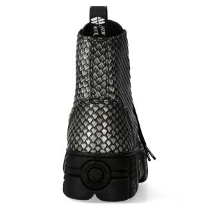 Bottines New Rock Metallic en Cuir Ecailles Gris