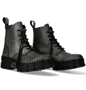 Gray Tortoise Leather New Rock Metallic Ankle Boots