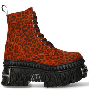 Orange Suede Leopard New Rock Fire Platform Ankle Boots