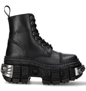 Black Leather New Rock Tank Power Ankle Boots