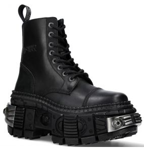 Black Leather New Rock Tank Power Ankle Boots