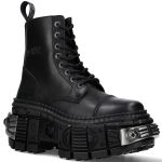 Black Leather New Rock Tank Power Ankle Boots