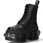 Black Leather New Rock Tank Power Ankle Boots