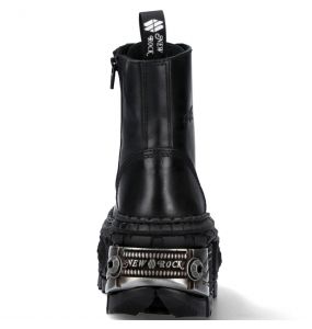 Black Leather New Rock Tank Power Ankle Boots