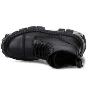 Black Leather New Rock Tank Power Ankle Boots