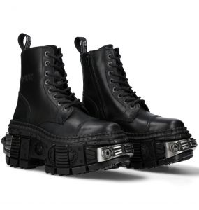 Black Leather New Rock Tank Power Ankle Boots