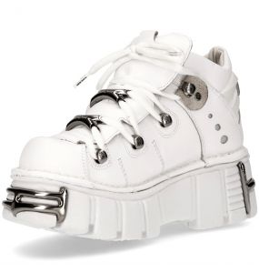 Chaussures New Rock Metallic en Cuir Napa Blanc