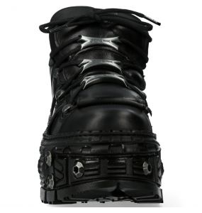 Black Leather New Rock Tank Platform Shoes