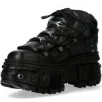 Black Leather New Rock Tank Platform Shoes