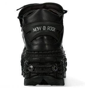 Black Leather New Rock Tank Platform Shoes