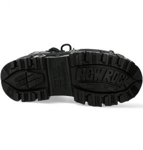 Black Leather New Rock Tank Platform Shoes