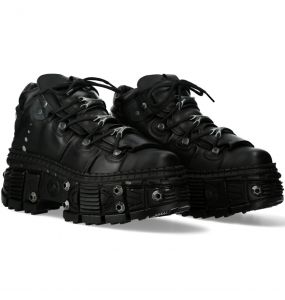 Chaussures Plateformes New Rock Tank en Cuir Noir