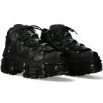 Black Leather New Rock Tank Platform Shoes