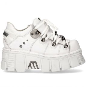 Chaussures Plateforme New Rock Metallic en Cuir Blanc