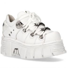 Chaussures Plateforme New Rock Metallic en Cuir Blanc