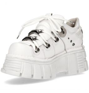 White Leather New Rock Metallic Platform Shoes