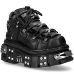 Chaussures New Rock Metallic en Cuir Itali et Nomada Noirs
