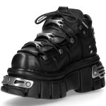 Chaussures New Rock Metallic en Cuir Itali et Nomada Noirs