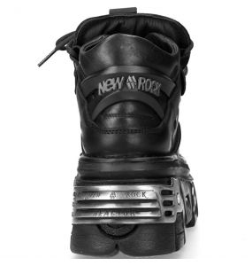 Chaussures New Rock Metallic en Cuir Itali et Nomada Noirs
