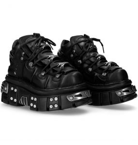 Chaussures New Rock Metallic en Cuir Itali et Nomada Noirs