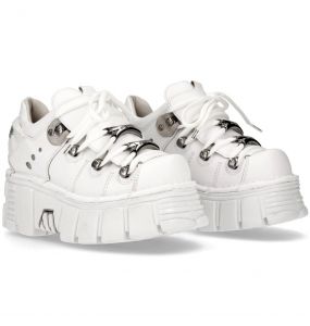 White Leather New Rock Metallic Platform Shoes