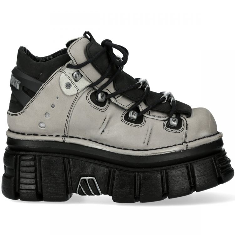 Chaussures New Rock Metallic en Nubuck Noir et Perle
