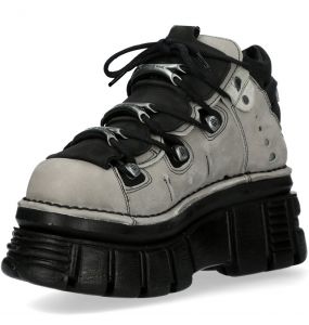 Chaussures New Rock Metallic en Nubuck Noir et Perle