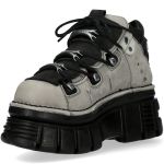 Chaussures New Rock Metallic en Nubuck Noir et Perle
