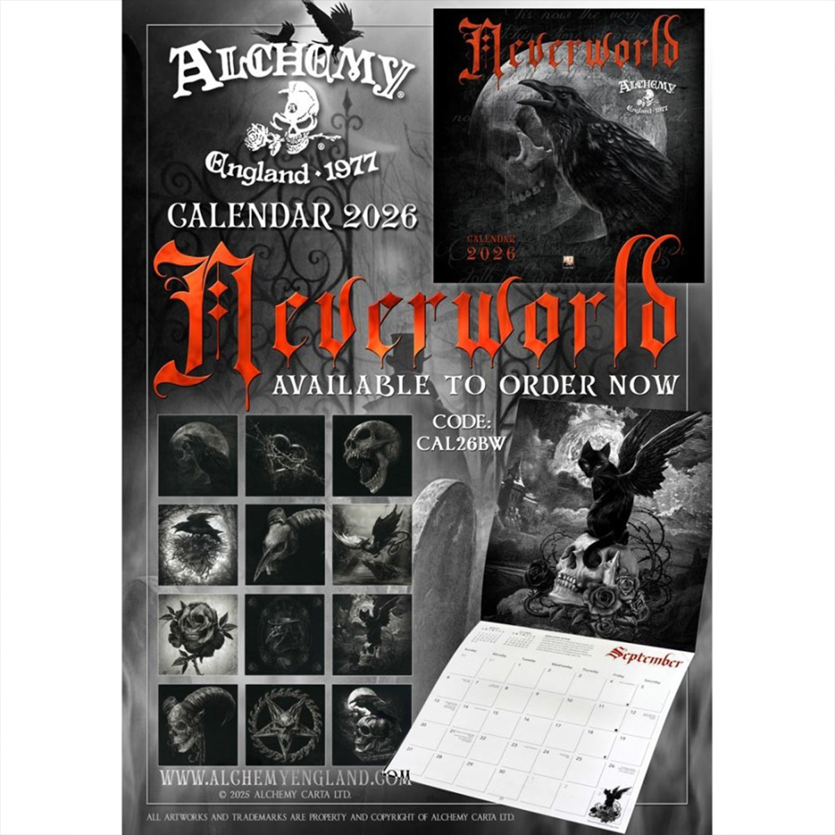 Alchemy Gothic 'Neverworld' Black & White 2026 Wall Calendar by Alchemy Gothic 'Neverworld' Black & White 2026 Wall Calendar by