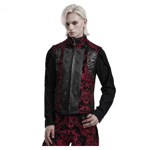Black and Red Jacquard 'Arius' Gothic Vest