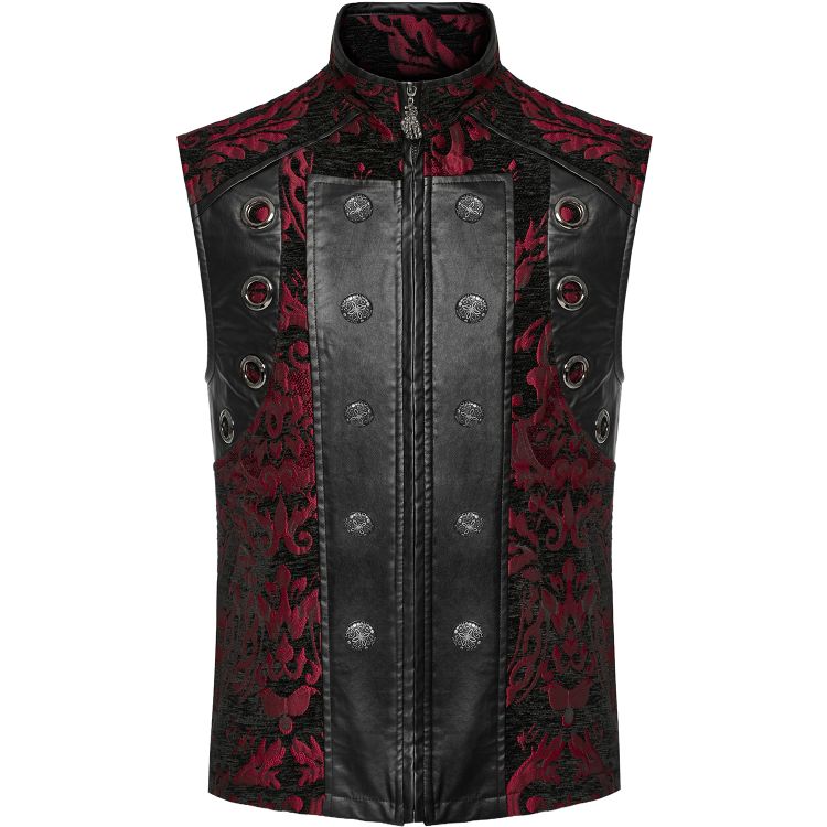 Black and Red Jacquard 'Arius' Gothic Vest