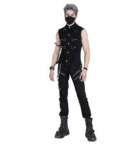 Black 'Distressed Heavy Metal' Waistcoat