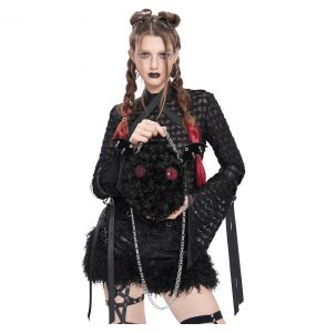 Black Plush 'Cheshire' Round Bag