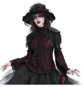 Burgundy and Black Lace 'Malasintha' Long Sleeves Top