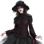 Burgundy and Black Lace 'Malasintha' Long Sleeves Top