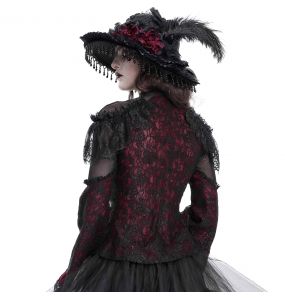 Burgundy and Black Lace 'Malasintha' Long Sleeves Top