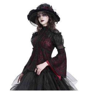 Burgundy and Black Lace 'Malasintha' Long Sleeves Top