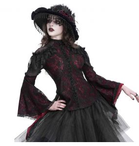Burgundy and Black Lace 'Malasintha' Long Sleeves Top