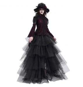 Burgundy and Black Lace 'Malasintha' Long Sleeves Top