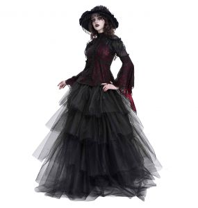Burgundy and Black Lace 'Malasintha' Long Sleeves Top
