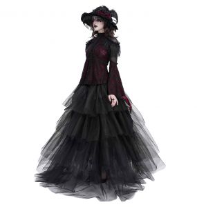 Burgundy and Black Lace 'Malasintha' Long Sleeves Top