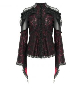 Burgundy and Black Lace 'Malasintha' Long Sleeves Top
